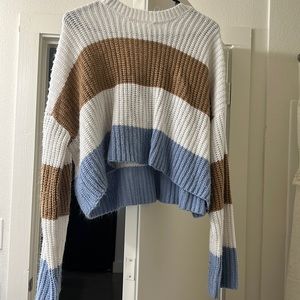 large white blue and tan sweater! super comfortable amazing for winter